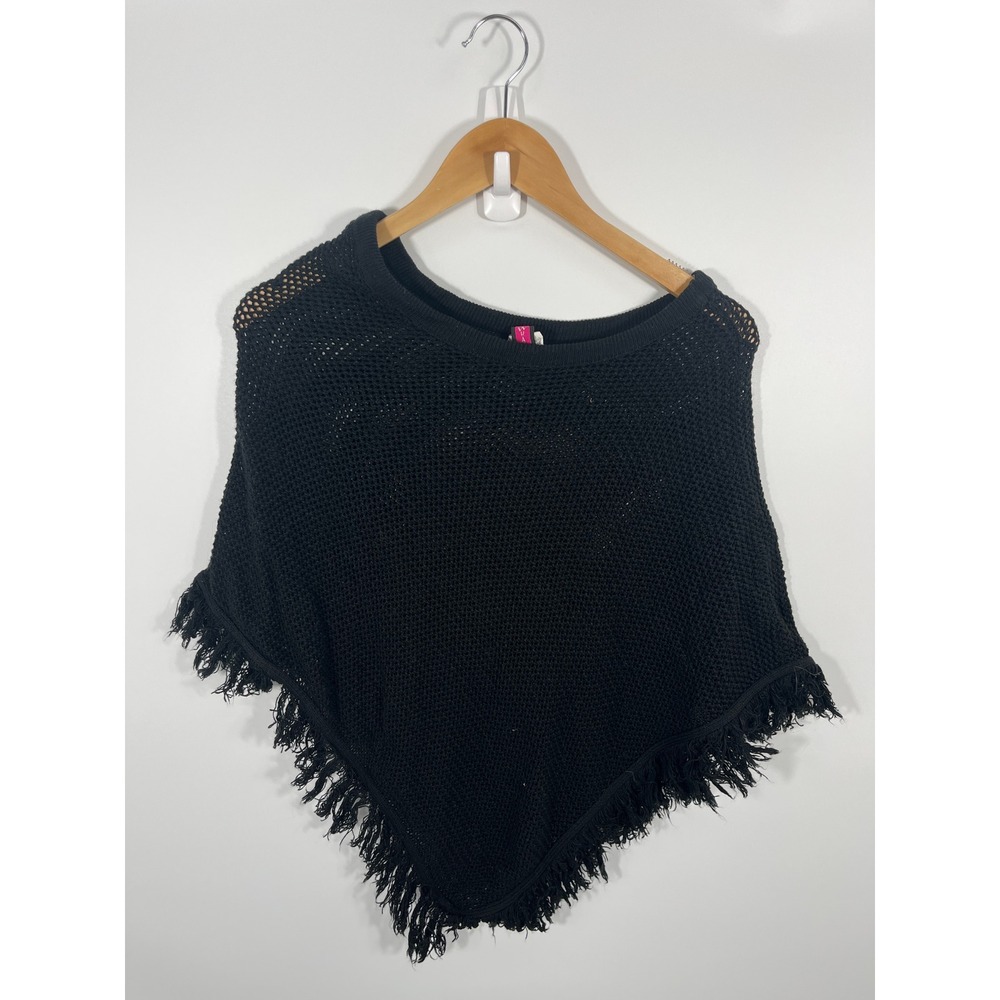 Vintage Y2K‎ Womens Knit Poncho ONE SIZE Black Fringe Whimsigoth